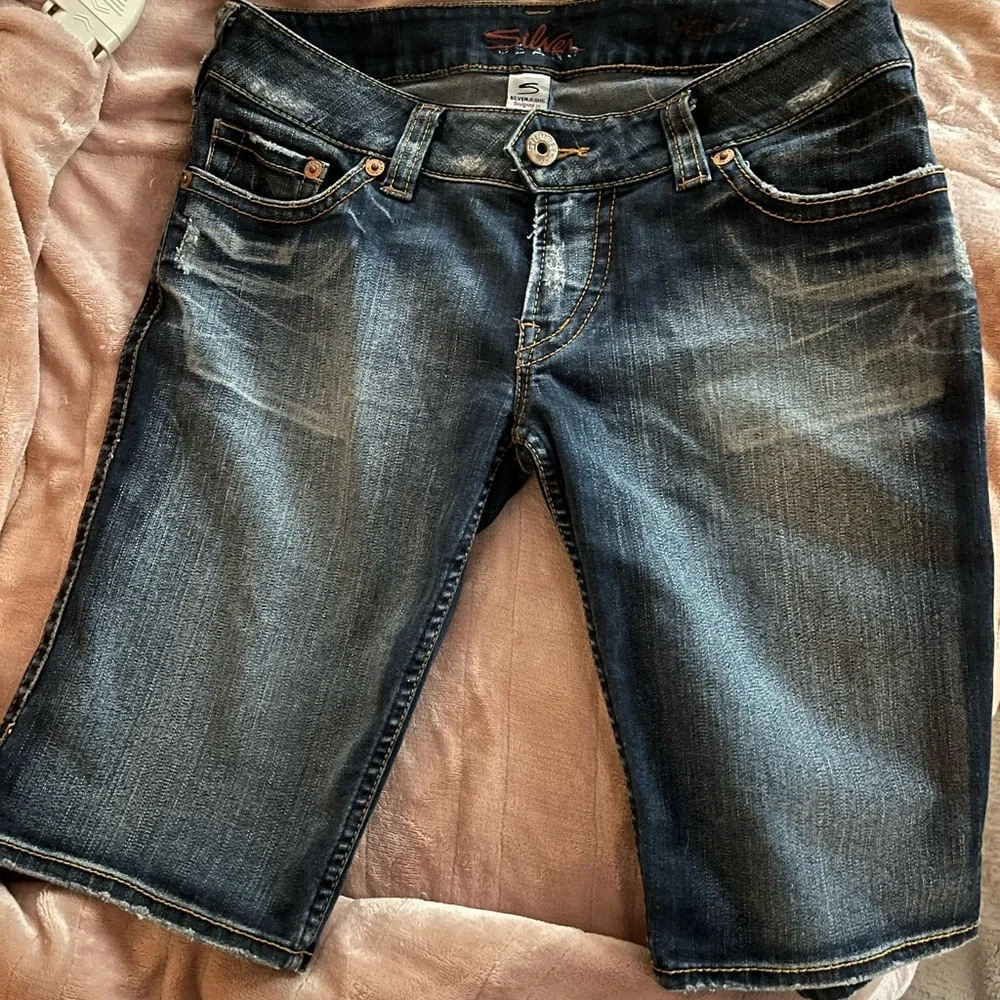 Vintage Silver Jeans 32 Karli Women’s Dark Blue Bermuda Shorts Y2K 2000’s - Picture 9 of 11